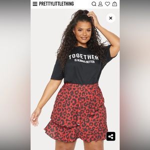 NWT pretty little thing red leopard skirt 14